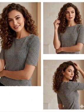 Zara Trafaluc Houndstooth Knit Top | 3/4 Sleeve Mod | Size Small